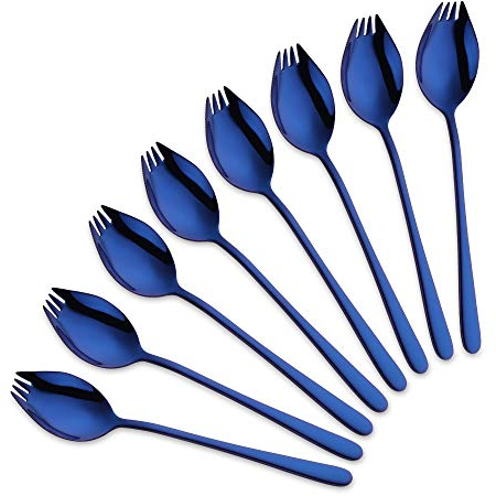 Do Buy Cuillère Fourchette Couteau 3 en 1 Camping Couverts, Plein Air Escalade Montagne Voyage 18/10 Inoxydable, Robuste, Léger – Lot de 8 (Bleu)