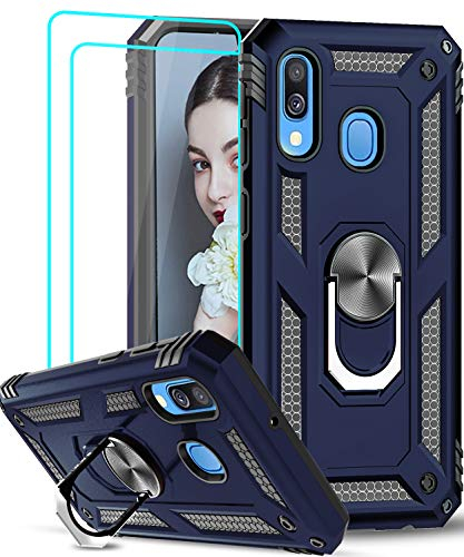 LeYi for Samsung Galaxy A40 Case with Ring Holder, Full Body Protective Silicone TPU Personalised Shockproof Tough Armour Phone Cover and 2 Tempered Glass screen protector for A40 Dark Blue