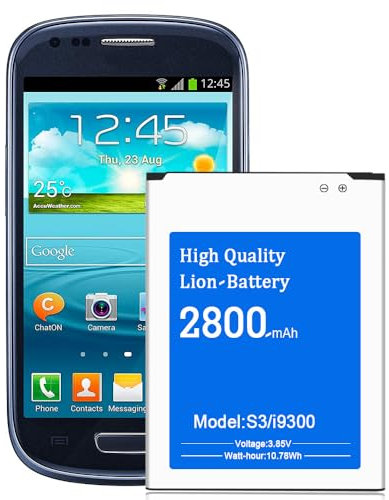 Galaxy S3 Battery, 2800mAh Li-ion Replacement Battery for Samsung Galaxy S3 GT-i9300 EB-L1G6LLU, Not for S3 Mini