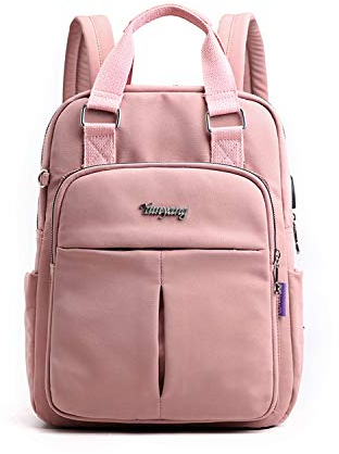 FANDARE Damen Rucksäcke Laptop Handtasche Schulrucksack Schultasche Mädchen Schulranzen mit USB Reise Tagesrucksack Teenager Daypacks für Uni Büro Alltag Freizeit Campus Wandern Dauerhaft Nylon Rosa