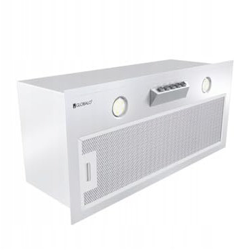 GLOBALO Hotte aspirante encastrable pour cuisine, ventilateur plat, hotte encastrée avec éclairage, largeur 60 cm, 3 niveaux de puissance, acier laqué, Nowimo 60.1 blanc, blanc