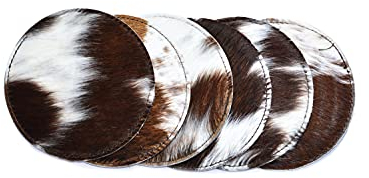 NGF Untersetzer aus Rindsleder, 6 Stück, natürliches Rindsleder, Getränkeuntersetzer, Haare auf runden Untersetzern, Leder, Teetassen-Untersetzer, mehrfarbig, 11.4x11.4x1.3 cm