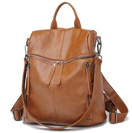 Damen Rucksack PU Leder, Lässig Lederrucksack 2 in 1 Rucksack Schultertasche Diebstahlschutz, Elegant Backpack Leichte Wasserdicht Große Multipockets Mode für Arbeit Schule Reise