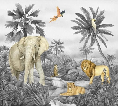 AG Design Papier Peint Animaux de la Jungle en Noir et Blanc 225 x 270 cm
