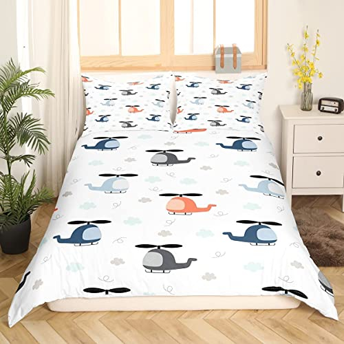 TACOKI Hubschrauber Bettwäsche 135x200 cm Kuschelig Weiche Microfaser 3D Druck Karikatur Bettwäsche-Sets Kind Bettbezug + 2 Kissenbezug 80x80 cm mit Reißverschluss