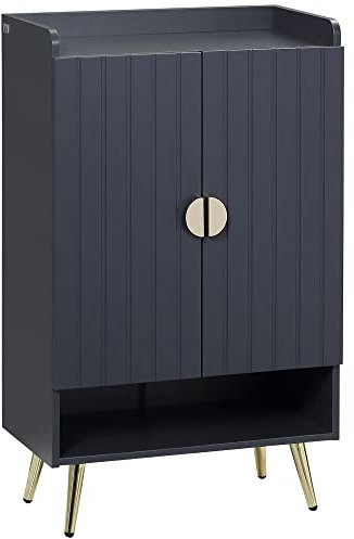 HOMCOM Zapatero Estrecho con 2 Puertas Mueble Zapatero con Estante Abierto y Estantes Ajustables para 15 Pares de Zapatos para Pasillo Entrada 60x33x100 cm Gris