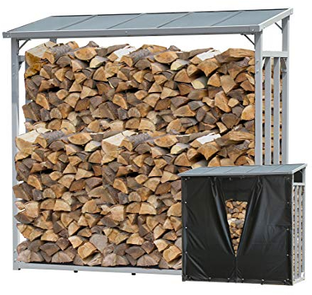 QUICK STAR Aluminium Kaminholzregal 143 x 70 x 145 cm mit Wetterschutz Garten Kaminholzunterstand 1,4 m³ Kaminholzlager Stapelhilfe Aussen