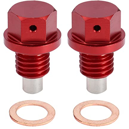 A ABSOPRO Tappo Coppa Olio Motore 2 Set Olio Scarico Tappo Alluminio Lega con 2 Rondella Rosso M12x1.75