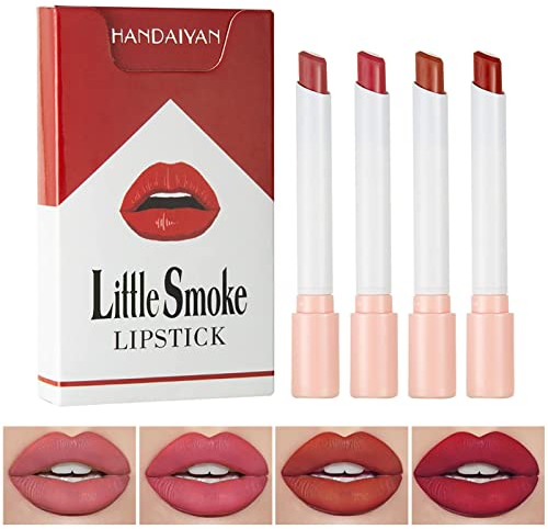 Matte Lippenstift Set - 4 Stück lippenstift, lippenstift rot, langanhaltende, hochpigmentierter Samt, kussechter lippenstift für Frauen (0,8 g x 4, Littlesmoke #C)