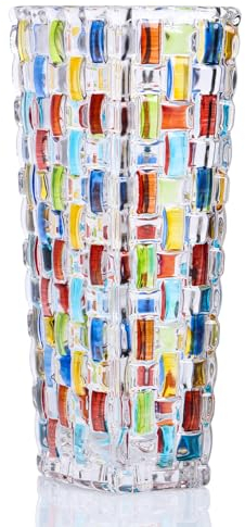 oliruim Vase carré en verre coloré pour fleurs, vase en verre coloré de 19,3 cm de haut, pour centres de table, mariage, cuisine, décoration de bureau (A)