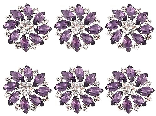 FINGERINSPIRE 6 bottoni a forma di fiore in ottone con strass, 26 mm, con cristalli indaco da cucire, con 1 foro e retro piatto, alla moda, con strass e fiocco di neve, per tessuti, fai da te,