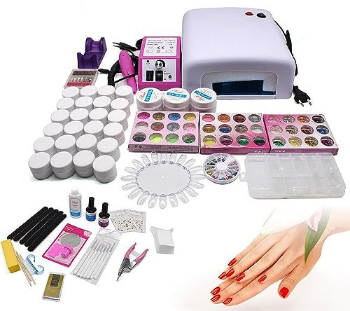 TRIEBAN Nagelstudio Starterset Nageldesign Starterkit UV Gel Set Farbgele Nailart Einsteigerset Maniküre Nagelset mit Nagel Fräser und UV Lampe