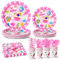 Nkaiso Birthday Party Tableware Set, 192 Pcs Sweets Kids Birthday Party Supplies Paper Plates Napkins Cups Reusable Cutlery for Baby Shower Party Decorations -24 Guests