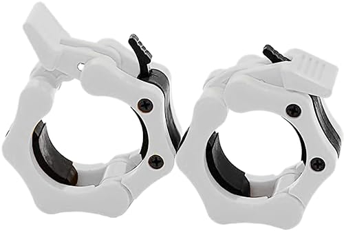 GW Tech Barbell Clamps 2 inch, Heavy Duty Exercise Collars 2 Quick Release Pair of Locking Pro Olympic Weight Bar Plate Locks Collar Clips - (White)