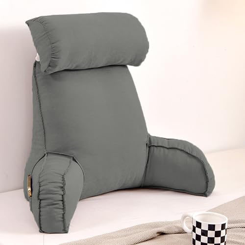 XIEMINLE Großes Lesekissen für Sofa, Stuhl, Bett, Armkissen, Kuschelkissen, Lendenwirbelstützkissen, Rückenlehne, Lounge-Kissen, Taillenkissen, Rückenstützkissen zum Lesen, 75 x 40 x 55 cm, Grau 2