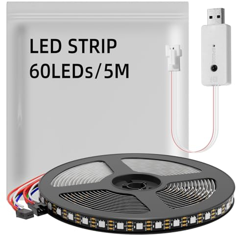 WS2812B 5V LED Streifen Lights with USB Controller, 5m 300LEDs RGB mit IC Individuell Adressierbarer Flexibler PCB (Black, InDoor) (WS2812B)