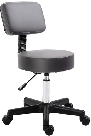 HOMCOM Rollhocker höhenverstellbar mit Rückenlehne Drehhocker 72-84 cm Arbeitshocker 360° drehbar Bürohocker für Büro Salon Massage Spa Grau
