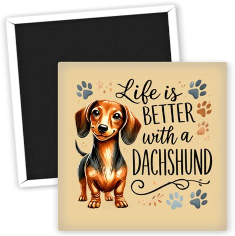 Life is Better with a Dachshund - Dackel Kühlschrankmagnet - Lustige Hundemotive - Originelle Geschenke für Hundeliebhaber - Dackel Deko - Kühlschrank Zubehör - Dackel Fanartikel