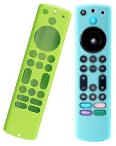 2Pcs Silicone Remote Case, Silicone Remote Cover Compatible with Fire TV Stick 4k Max 2nd Gen, Toshiba/Insignia/Pioneer/Omni (QLED),Luminous Remote Cover Case (Green + Turquoise)