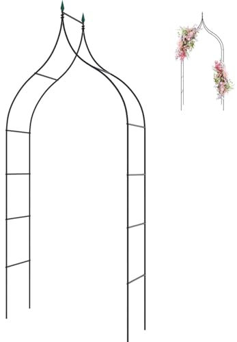 TANGZON Metal Garden Arch, Gothic Style Roses Vines Climbing Plants Support Archway, Indoor Outdoor Heavy Duty Tubular Arbour Trellis for Backyard Patio Wedding Decorations (Black, 125 x 38 x 287 cm)