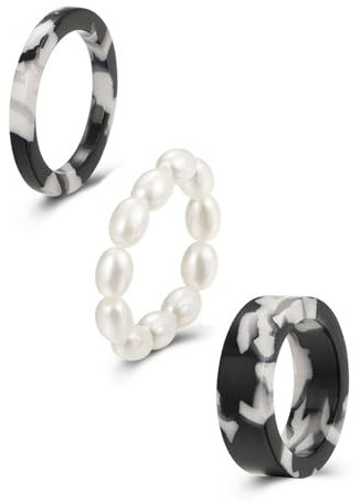 KGDUYC 3 Stück Harz schwarz und weiß Leopard Print Perlenring,Vintage Acryl-Ring, niedlich und modisch Vintage-Schmuck, elegante handgemachte Geschenk für Frauen Männer Teenager Mädchen Jungen