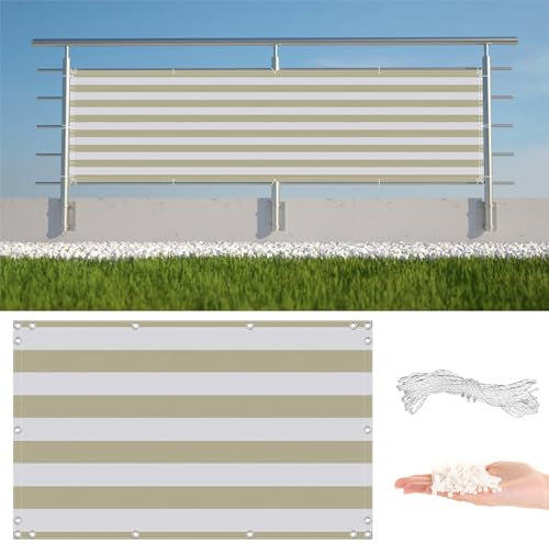 Brise-vue pour balcon en tissu polyéthylène haute densité résistant à l'eau avec œillets et attaches de câble - 2 m x 3 m - Rayures jaune clair