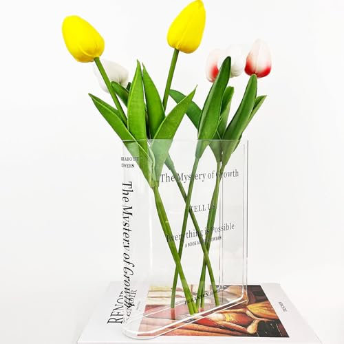 Clear Vase Buch, Acryl Büchervase als Blumen-Deko für Bücherregal - Kreatives Geschenk für Pflanzenliebhaber | Klare Tulpenvase für Tischcenter, Zimmerdeko & Wohnaccessoires
