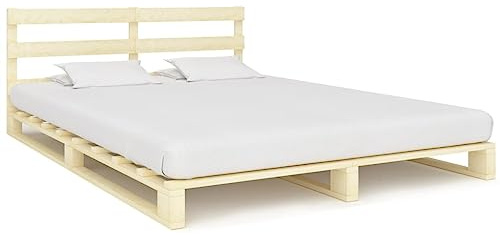Yisssmeng Massivholz Palettenbett Kiefer 160x200 cm Bettrahmen Natur mit Kopfstütze, Lattenrost robust & langlebig für Schlafzimmer Gästezimmer Loft