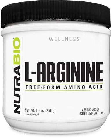 NutraBio L-Arginine Supplement, 750mg Nitric Oxide Precursor, Supports Blood Flow, Vascular Health, and Muscle Growth, 250g