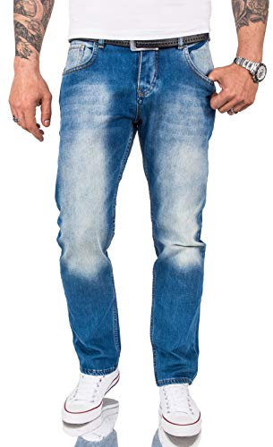 Rock Creek Herren Jeans Hose Comfort Fit Jeans Herrenjeans Herrenhose Denim Stonewashed Basic Weites Bein Raw RC-3119 Blau W44 L30