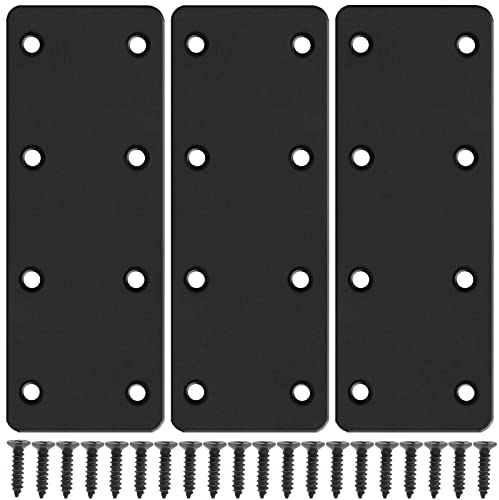 Flat Straight Brace Brackets, Mending Flat Plate Bracket, Stainless Steel Fixing Mending Plates for Repair Fixing Mending Joining Furniture, Black 3 Pcs
