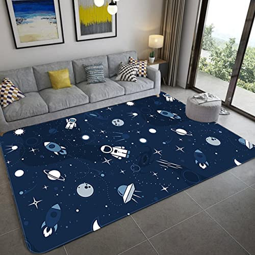 Teppich Cartoon Space Universe Planet Kinder Spielmatte Jungen Mädchen Zimmer matte Schlafzimmer Nachttisch Bodenteppich Rakete Raumschiff Astronaut Play Crawl Großer Teppich (Farbe 2,160x200 cm)