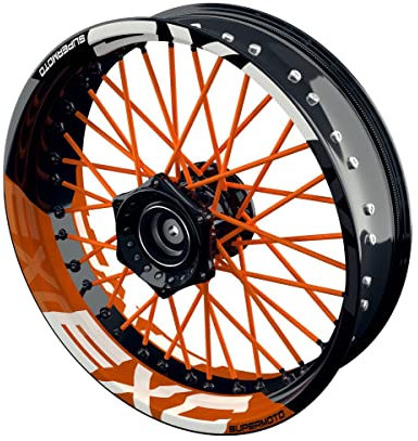 One-Wheel, EXC, Felgenaufkleber Premium Geteilt, Passend Für KTM EXC Supermoto, Motiv: Halb Halb V2, Wheelsticker Motorrad, Felgenrandaufkleber GP, Orange