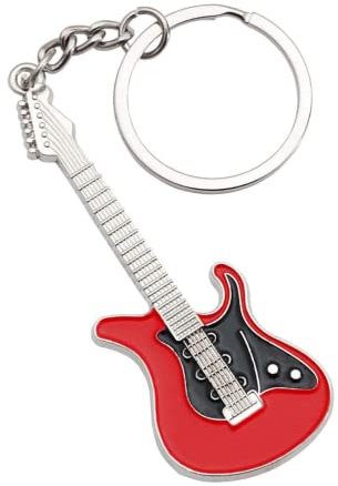 Porte-clés guitare électrique - Porte-clés guitare rock rouge - Icône guitare électrique Zinc - Porte-clés pour amateurs de musique et de guitares - Porte-clés pour homme et femme unisexe, argent, XL
