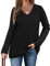 Zeagoo Jersey para mujer, cuello de pico, informal, suave, de punto acanalado, informal, de manga larga, túnica, Negro , S