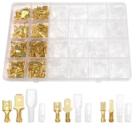 YIXISI 440 PCS 2.8mm 4.8mm 6.3mm Male and Female Wire Spade Connector Kit, Electrical Crimp Terminal Block Assortment Kit, with Insulating Sleeve, for Electrical Wiring Car Audio Speaker, Golden