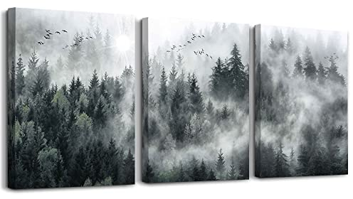 MHARTK66 Wanddekoration, Wohnzimmer, große Größe, Leinwand, Wandkunst für Schlafzimmer, neblige Waldbäume, Landschaft, Wandmalerei, Bürodekoration, Wanddekorationen, fertig zum Aufhängen, gerahmte