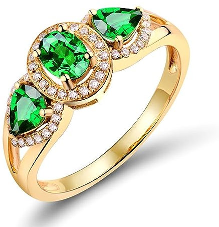 Engagement Ring Diamond, Hochzeitsringe Modern 18 Karat Gelbgold Tsavorit 0.8ct Ovale Form Wassertropfenblatt Gold Damen Schmuck Größe 57 (18.1)