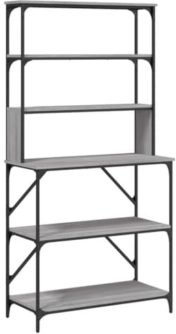 vidaXL Baker's Rack, Kitchen Storage Shelf for Microwave Oven, Microwave Stand with 6-Tier, Coffee Bar, Industrial Style, Grey Sonoma Engineered Wood