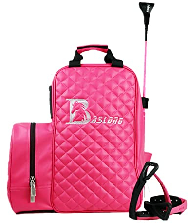 Sport Tent Reittasche für Helm und Stiefel Kombitasche Stiefeltasche Leder PU Reitstiefeltasche mit helmfach Tragetasche Groß Rosa