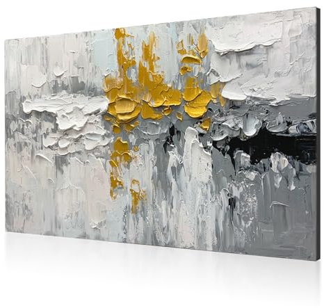 JBER 100% Handgemalte Ölgemälde auf Leinwand, Farbenfrohe abstrakte Wanddekoration für Schlafzimmer und Flur Premium - 120x80 cm(FLOWER-03)