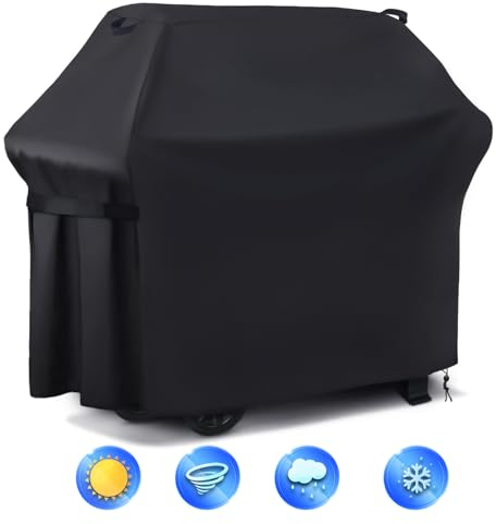 HomePekite Grillabdeckung Wetterfest 420D Oxford Gewebe, Grill Abdeckhaube 145x61x117cm, Abdeckhaube Gasgrill Reißfest, UV Beständig, Grill Abdeckung für Weber,Brinkmann, Char Broil - Schwarz