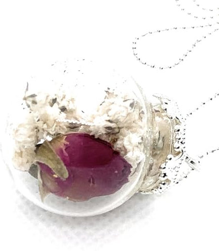 echte Rosenknospe Schleierkraut Anhänger Kette Halskette Schmuck Blume Blüte Damen geschenk