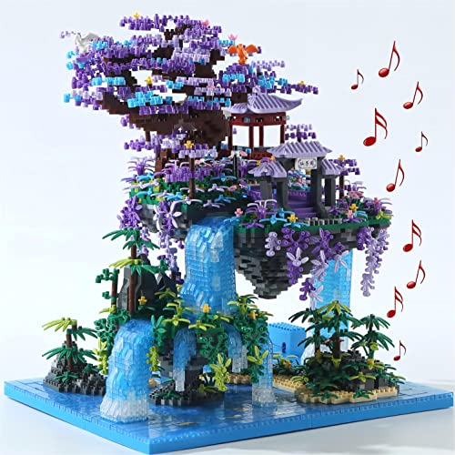 Yushinv Sakura Baumhaus Bauklötze Kit mit Geschenkbox 4574 Stück,Original Musik Kirschbaum Bonsai Baukasten Typ:Symphony, Japan Sakura Baumhaus Lichter Baukasten,Bonsai Baum Kirschblüten Baustein