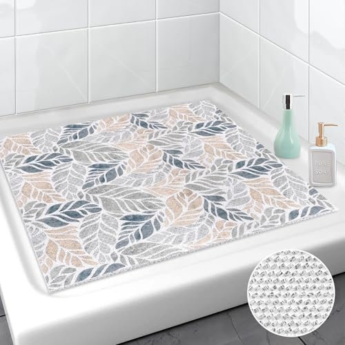 Lurowo Duschmatte rutschfest 75x75 cm, Duschmatte PVC-Luffa, Weich Komfort Duscheinlage rutschfest, schnell trockend Antiruschmatte Dusche für Badezimmer Duschwannen (Laub, 75 x 75 cm)