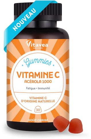 Vitavea - Gummies Vitamine C - Complément Alimentaire Système Immunitaire - Fatigue et Immunité - Vitamine C d'origine naturelle issue d'Acérola - Saveur Cerise - 30 gummies - Cure de 30 jours
