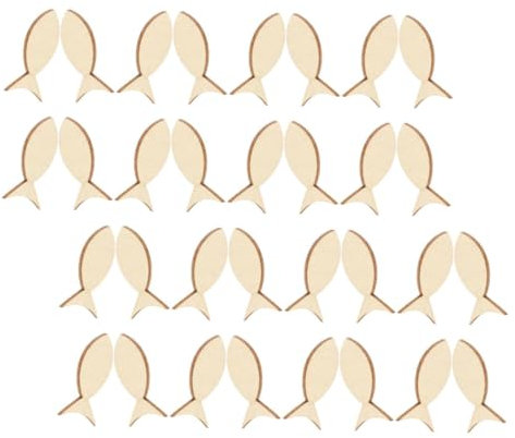 DIYEAH 50 Stück Fischhandwerk Strand Küsten Meereswanddekoration Holz Fisch Wanddekoration kleiner Fisch aus Holz Meereshandwerk leerer Holzfisch Buchsbaum Khaki