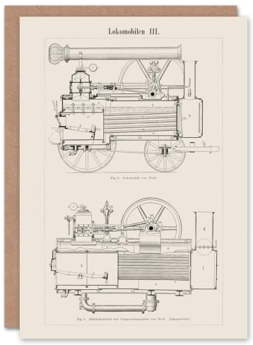 Artery8 Vintage Art Card Locomotive Train Engine Compartments