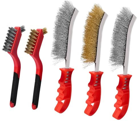 MIVITOOM 5 Pcs Wire Brush Set with Stainless Steel Brush and Brass Brush for Cleaning Rust Paint | Heavy Duty Hand Tools for Metal Bricks Wood Polishing