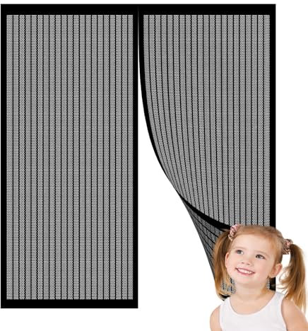 Zanzariera per Finestre con Calamita 170 x 300 cm con Calamita Anti Zanzare Insetti, Chiusura Automatica Zanzariera Magnetica Adesivo per Porte Portafinestra, Nero